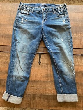 Silver Jeans Women's Distressed Boyfriend Jeans - Medium Blue W32/L29